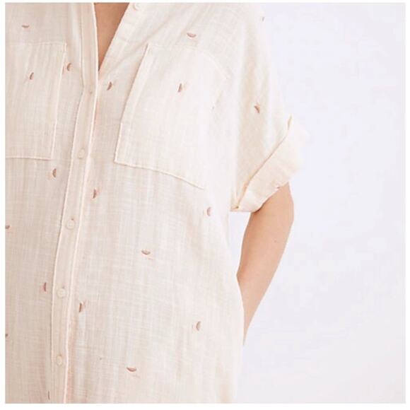 Madewell Cotton Gauze Embroidered Lightspun Lakeline Shirtdress Cream Medium - Picture 4 of 11